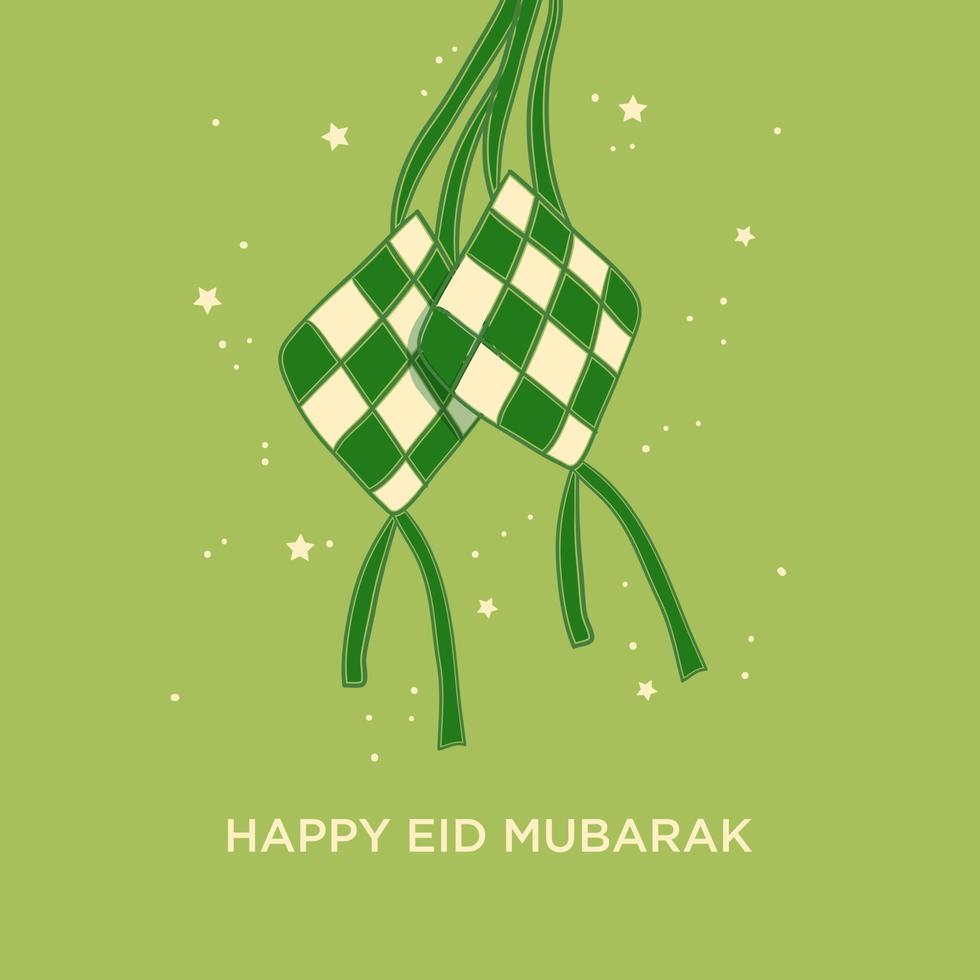 Simple eid greeting card with ketupat vector