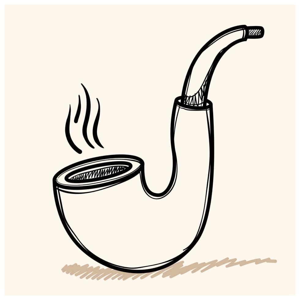 Smoking pipe doodle. Hand drawn doodle sketch style. Drawing line simple smoke pipe icon. Isolated vector illustration.