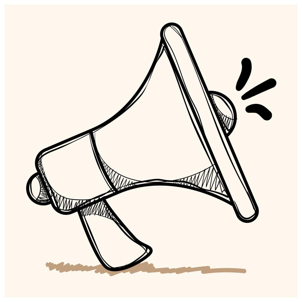 Megaphone doodle illustration, hand drawn loudspeaker icon vector