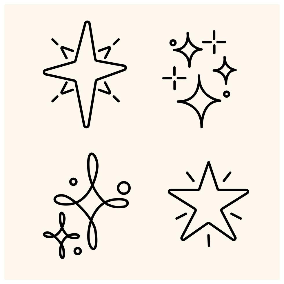 línea estrella Brillantina brillar de garabatear colocar. estrella brillar brillo, Chispa - chispear Brillantina, brillar ligero vector ilustración. mano dibujado bosquejo garabatear estilo