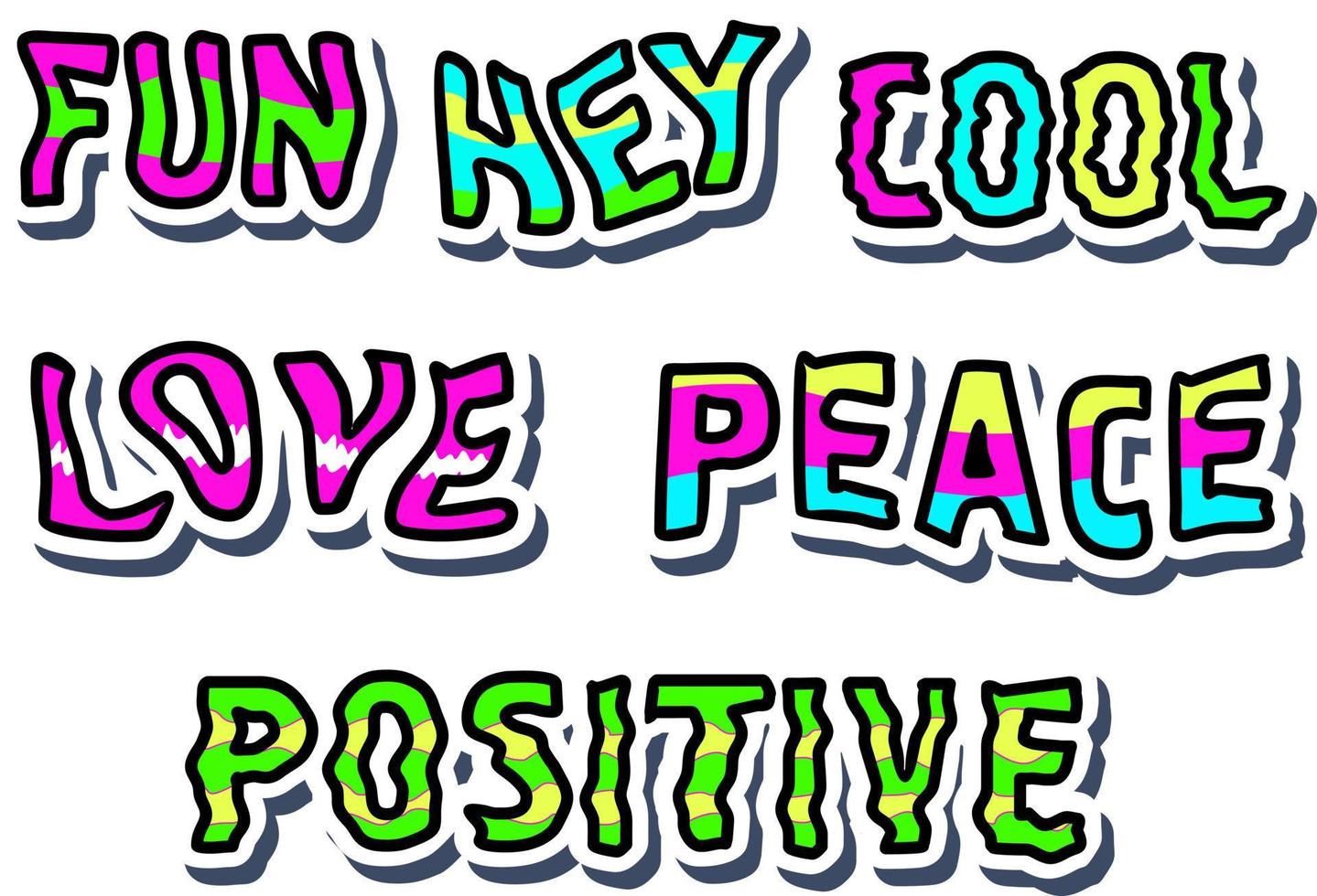 Hippie quotes stickers collection. Love, fan, cool, peace words. T-shirt design. Sticker for stationery. Ready for printing. Trendy graphic design element vector