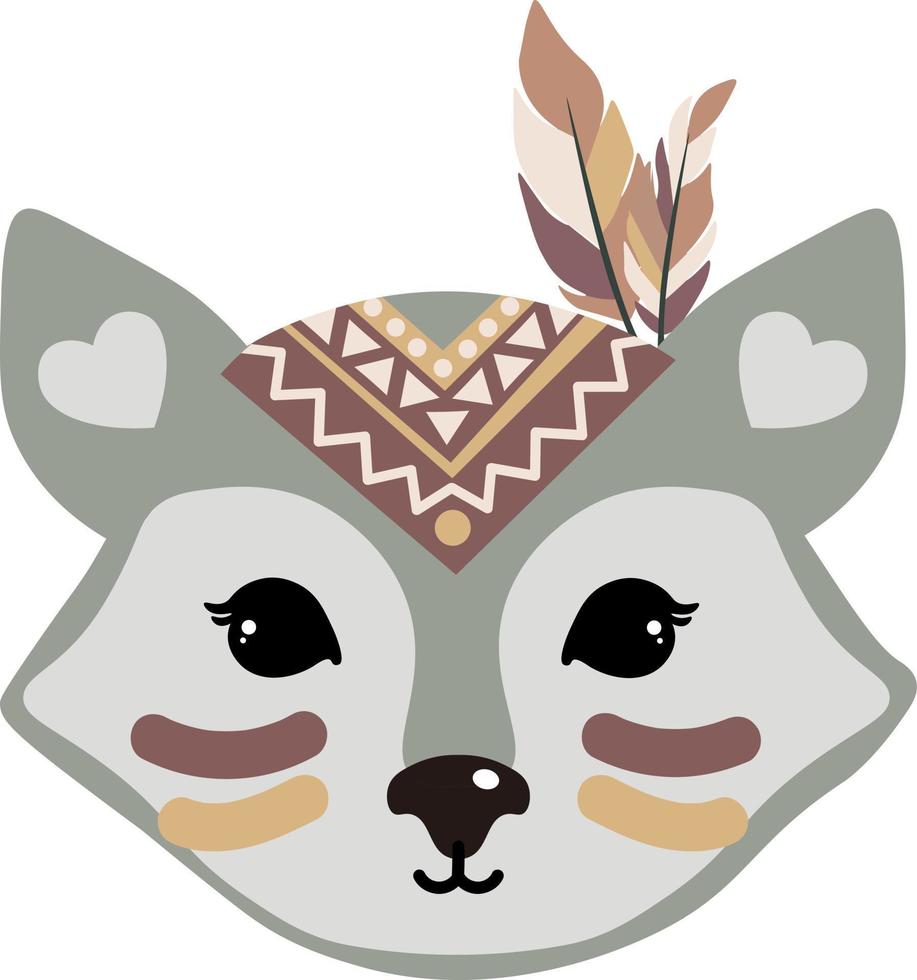 lobo cara con pluma venda, póster para niños habitación, saludo tarjetas, niños y bebé ropa. aislado vector. vector