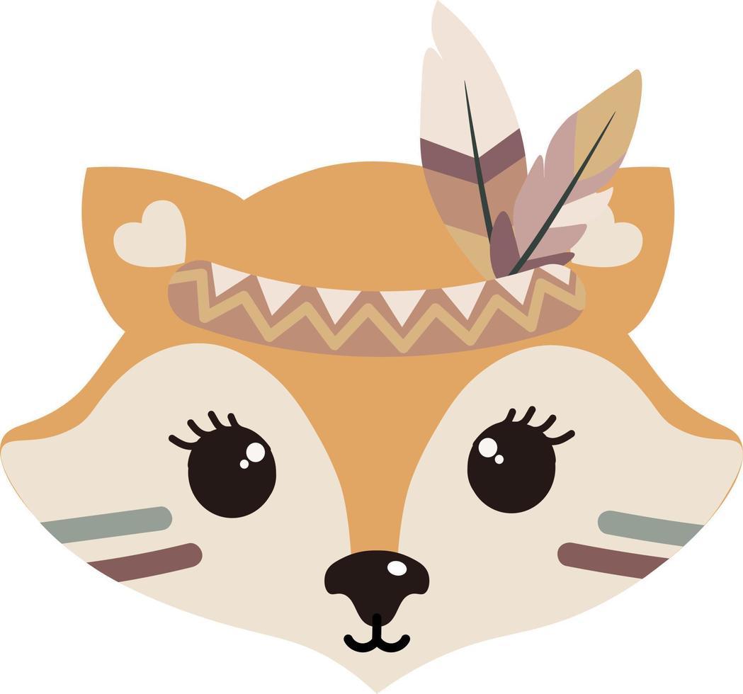 Fox face with feather headband, poster for kids room, greeting cards, kids and baby clothes. Isolated vector. vector