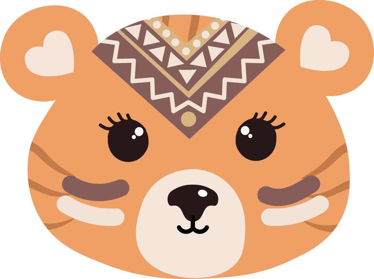 Tigre cara con pluma venda, póster para niños habitación, saludo tarjetas, niños y bebé ropa. aislado vector. vector