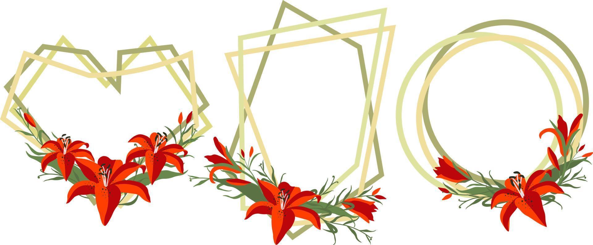 Set of beautiful flower arrangements in the background. Border. Floral vector