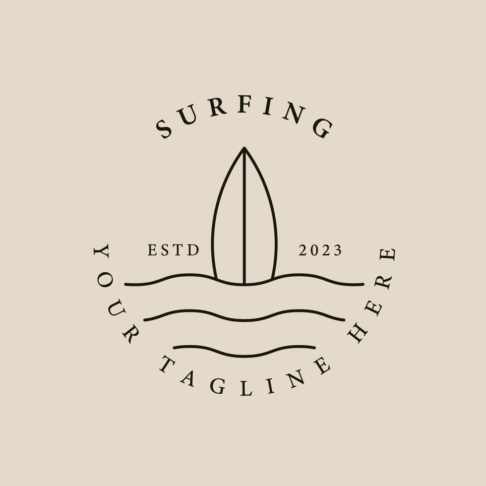 surf línea Arte logo, icono y símbolo, con emblema vector ilustración diseño