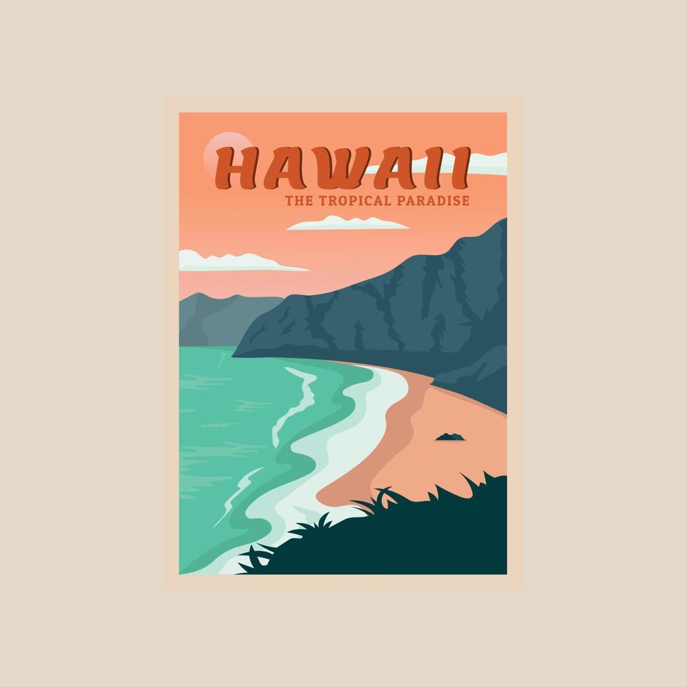 Hawaii beach vintage poster art illustration design, adventure ocean poster vector