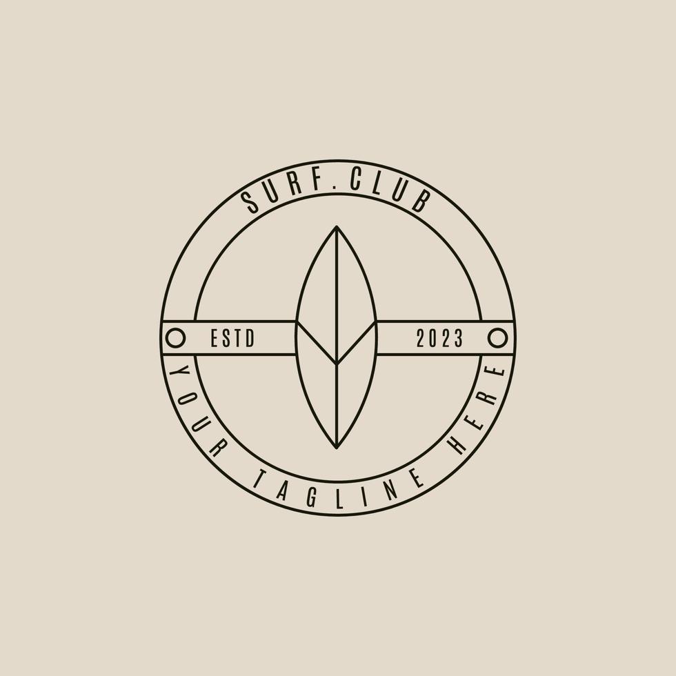 surf club line icon logo vector symbol illustration design, surfboard california minimal vector design