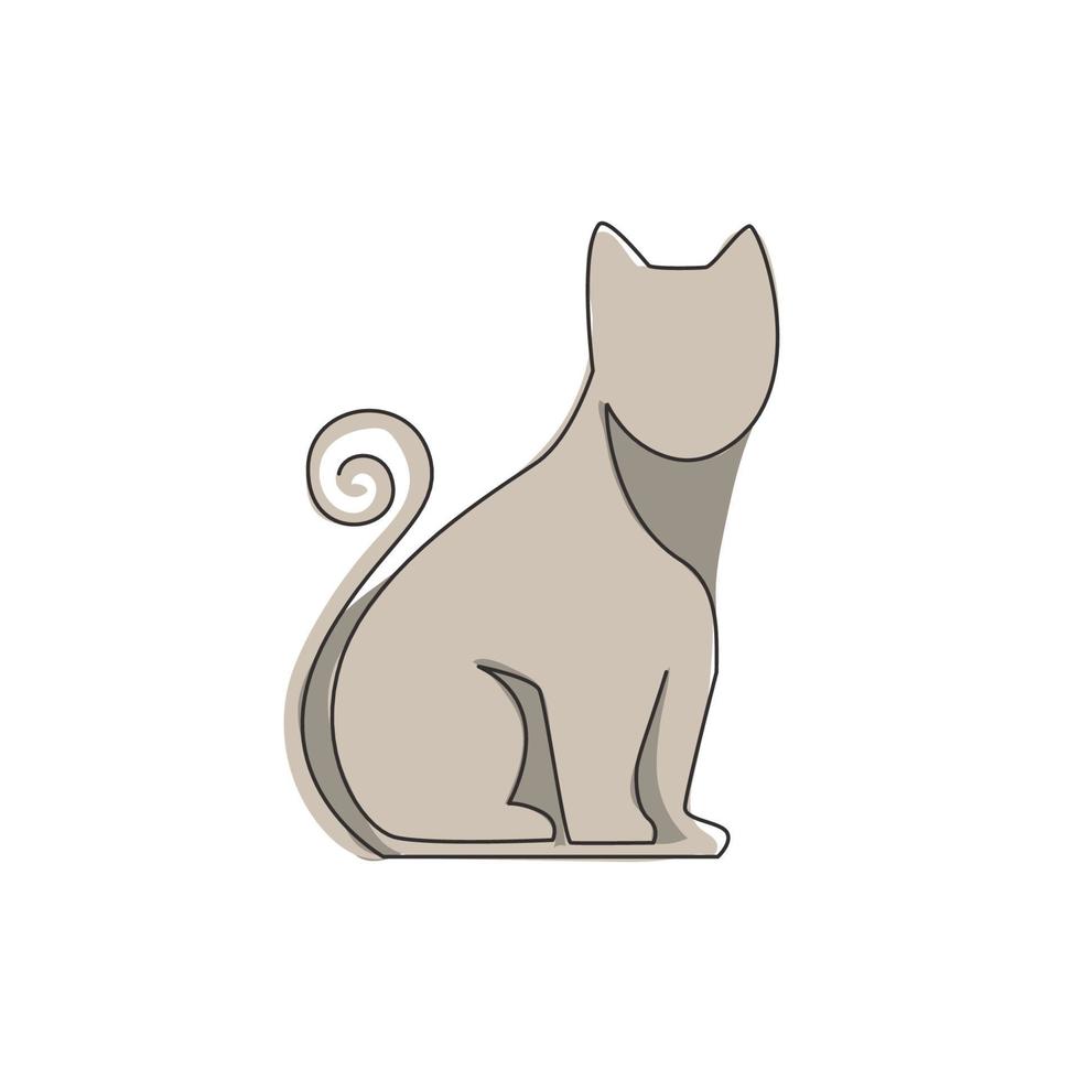 Single continuous line drawing of simple cute kitten cat icon. Kitty pet animal logo emblem vector concept. Modern one line draw graphic design illustration