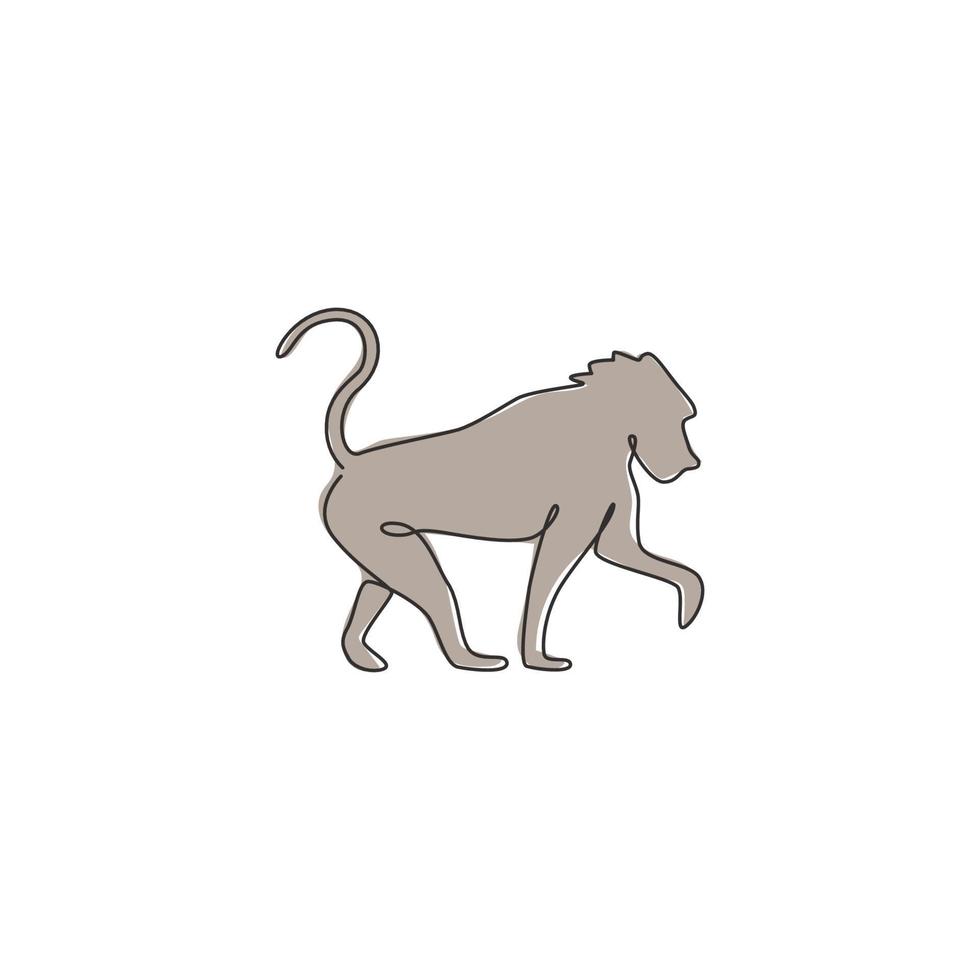 One single line drawing of baboon for company business logo identity. Primate animal mascot concept for corporate icon. Trendy continuous line draw design graphic vector illustration