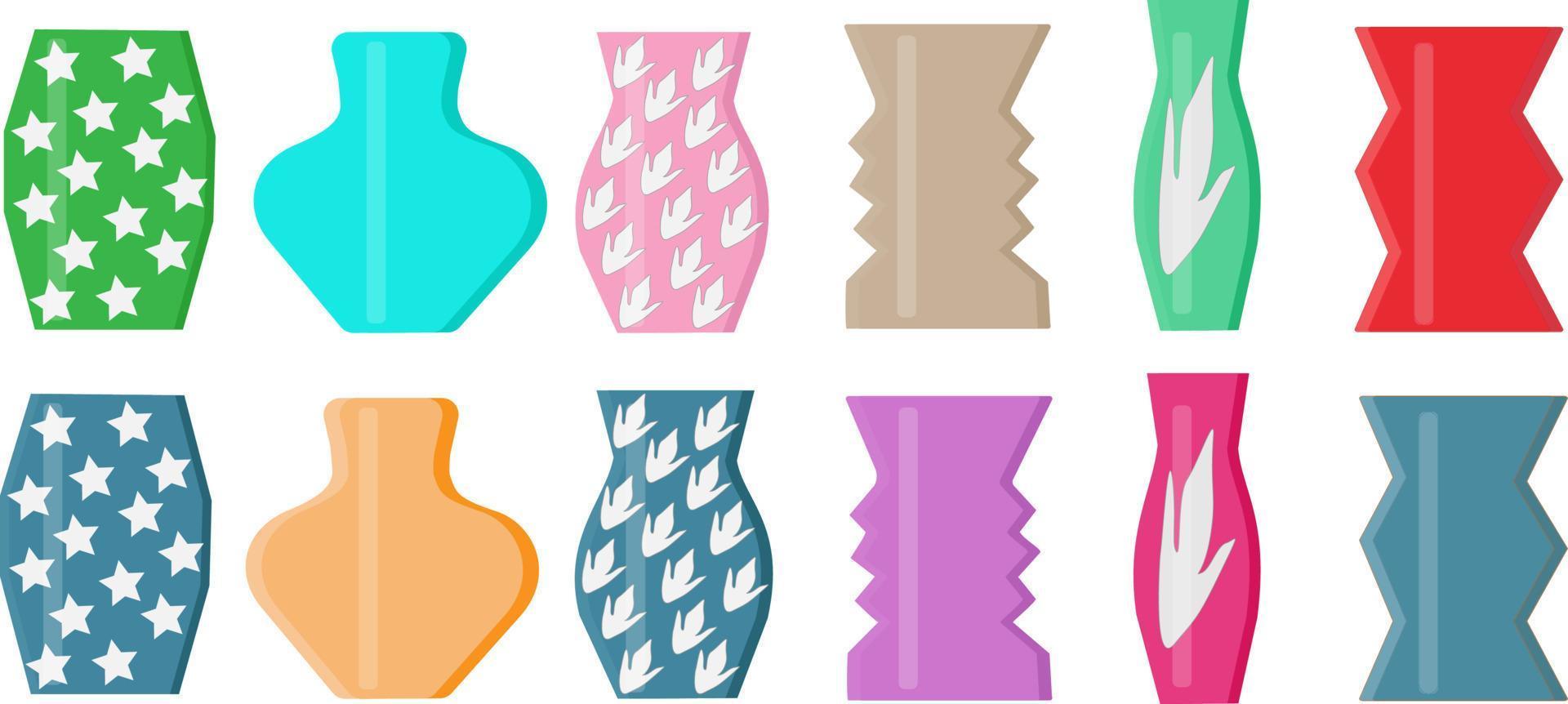 set of colorful glass flower vases vector