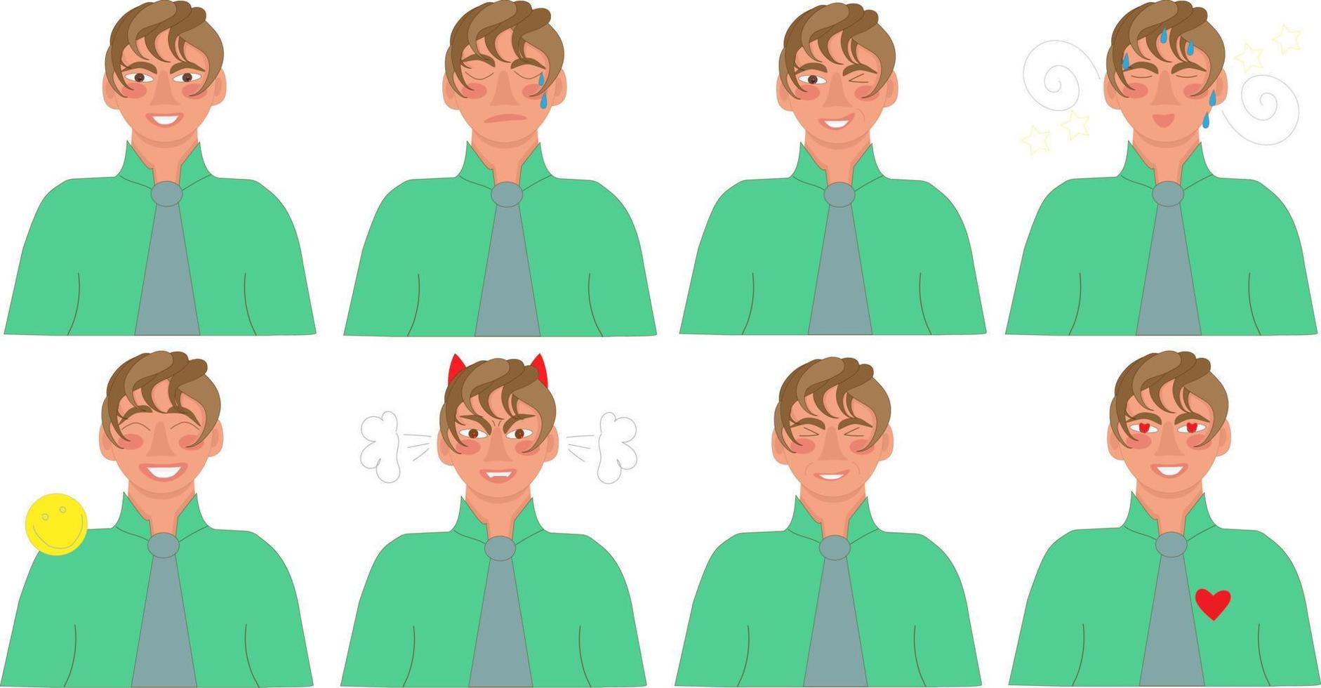 set of emotions of a young man vector