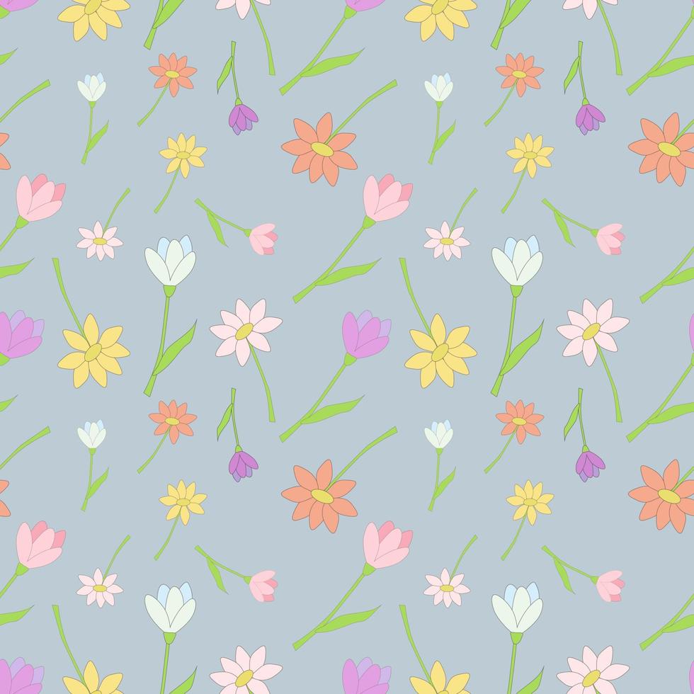 pattern of spring flowers on a blue-gray background vector
