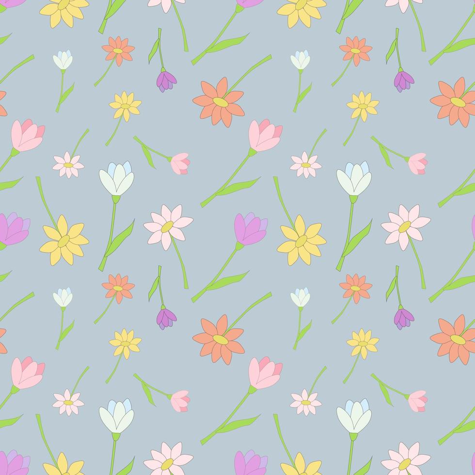 pattern of spring flowers on a blue-gray background vector