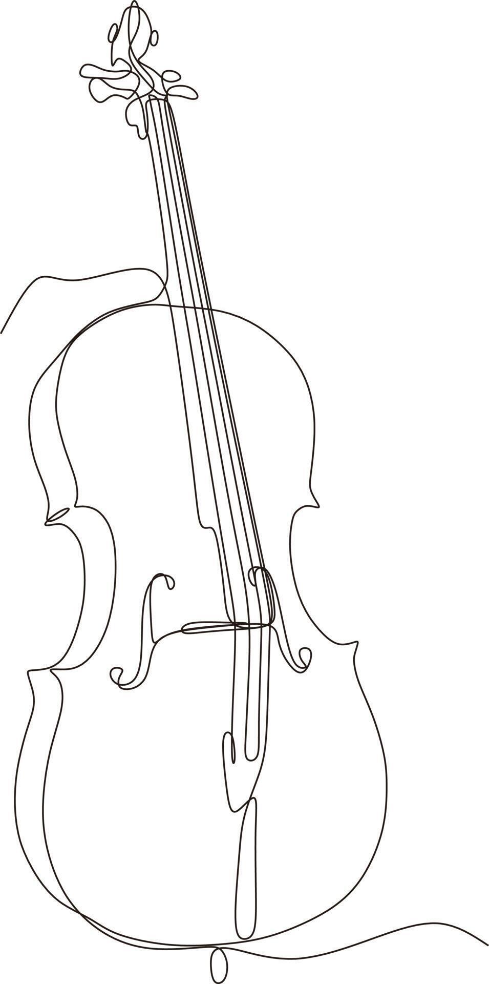 single line vector of double bass player contrabass game. Jazz bass