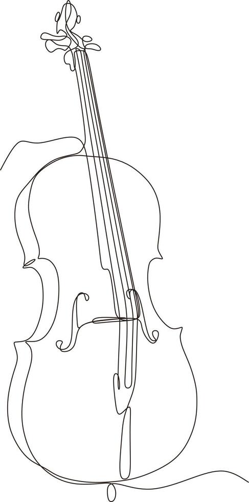 single line vector of double bass player contrabass game. Jazz bass classical musician isolated on white