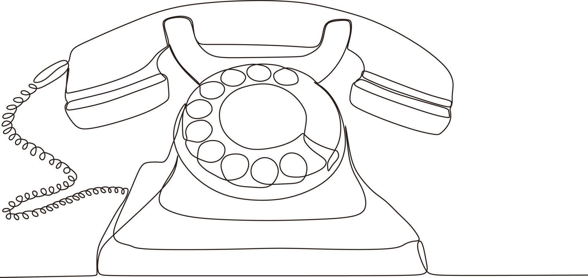 Home phone continuous line drawing. One line art of home appliances, telephone communication, vintage home telephone, retro style, telephone receiver. vector illustration