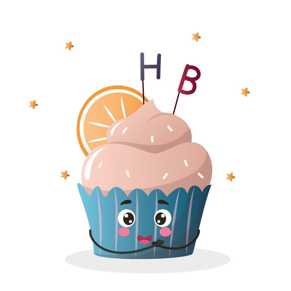 kawaii style cupcake, kawaii cute cupcake, cupcake color vector illustration, cupcake dessert, birthday cupcake