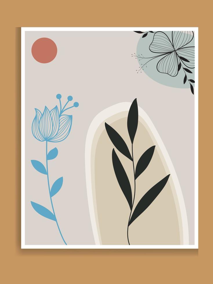 vector de fondo de naturaleza de arte abstracto. papel tapiz de arte de línea de forma moderna. hojas tropicales botánicas de follaje boho y diseño de motivos florales para la decoración del hogar, el arte de la pared, la publicación en las redes sociales y el fondo de la historia