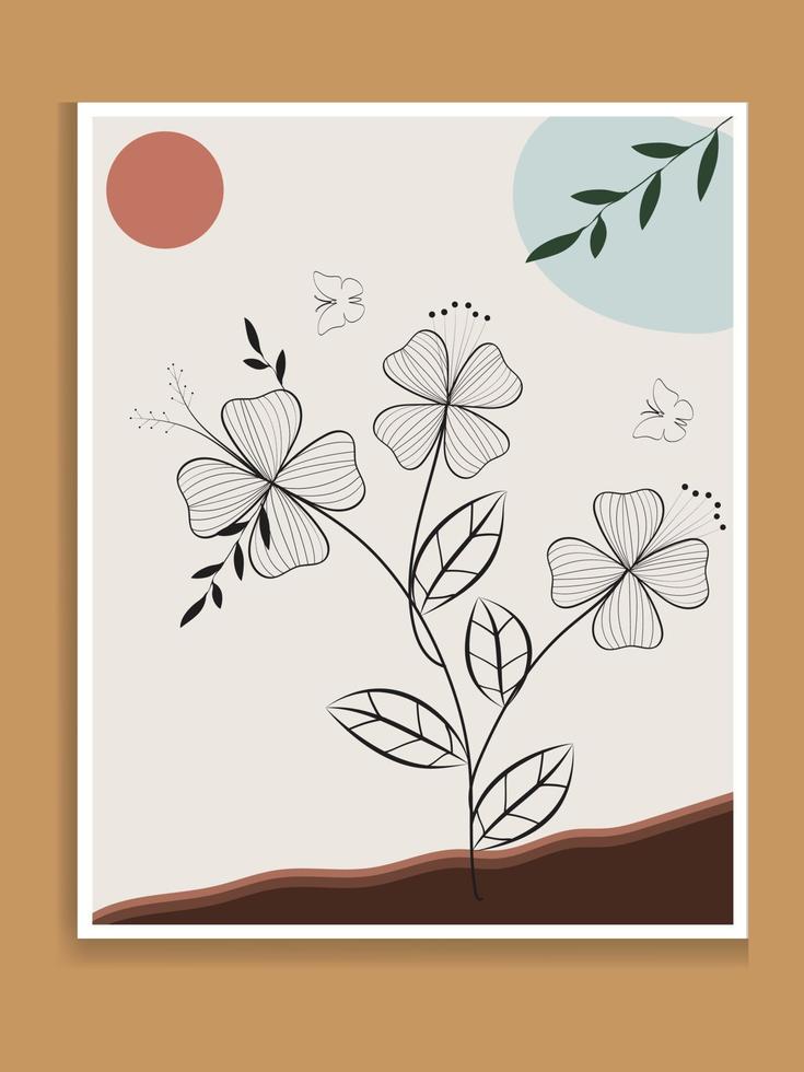 vector de fondo de naturaleza de arte abstracto. papel tapiz de arte de línea de forma moderna. hojas tropicales botánicas de follaje boho y diseño de motivos florales para la decoración del hogar, el arte de la pared, la publicación en las redes sociales y el fondo de la historia