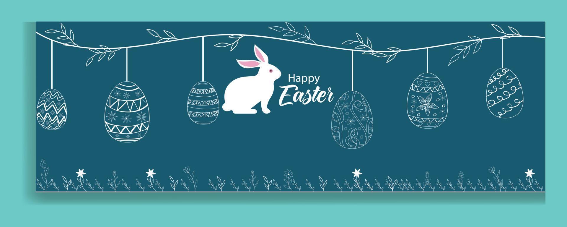 happy easter with decorated eggs background beautiful design vector illustration