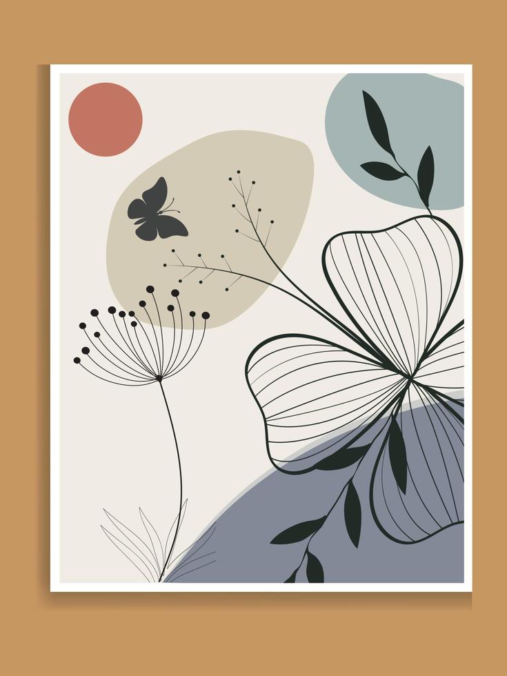 vector de fondo de naturaleza de arte abstracto. papel tapiz de arte de línea de forma moderna. hojas tropicales botánicas de follaje boho y diseño de motivos florales para la decoración del hogar, el arte de la pared, la publicación en las redes sociales y el fondo de la historia