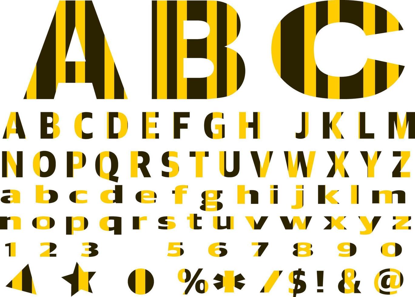 ABC alphabet font yellow black color capital letter vector set