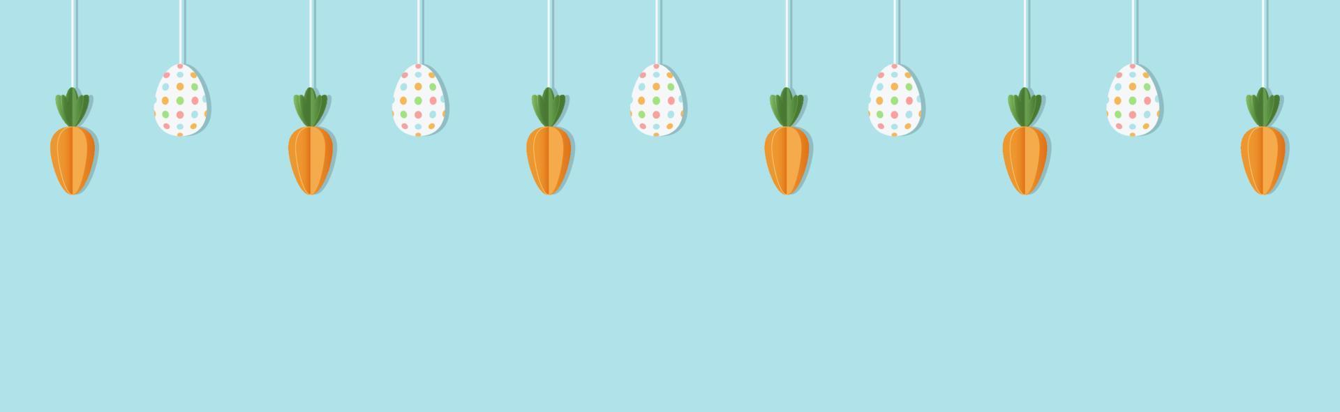 Pascua de Resurrección antecedentes con un guirnalda de zanahorias y huevos. vector ilustración.