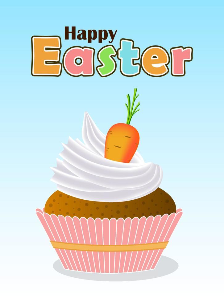 Cupcake with carrot and cream for the Easter Holiday. Vector illustration