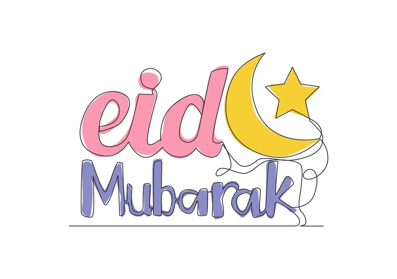 uno continuo línea dibujo de contento eid Alabama fitr Mubarak y Ramadán kareem concepto. islámico fiesta caligráfico diseño para imprimir, saludo tarjeta, bandera, póster. soltero línea dibujar diseño ilustración vector