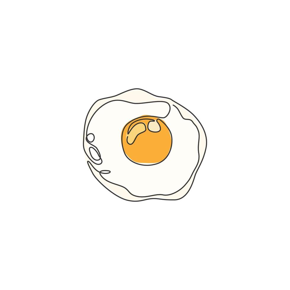 One continuous line drawing fresh delicious American sunny side up egg restaurant logo emblem. Fast food cafe shop logotype template concept. Modern single line draw design vector illustration graphic