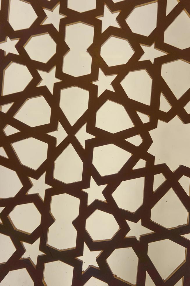 Silhouette of laser cut template panel with brown light. Arabian ornamental panel set. Silhouette or backlight ornament for background. photo