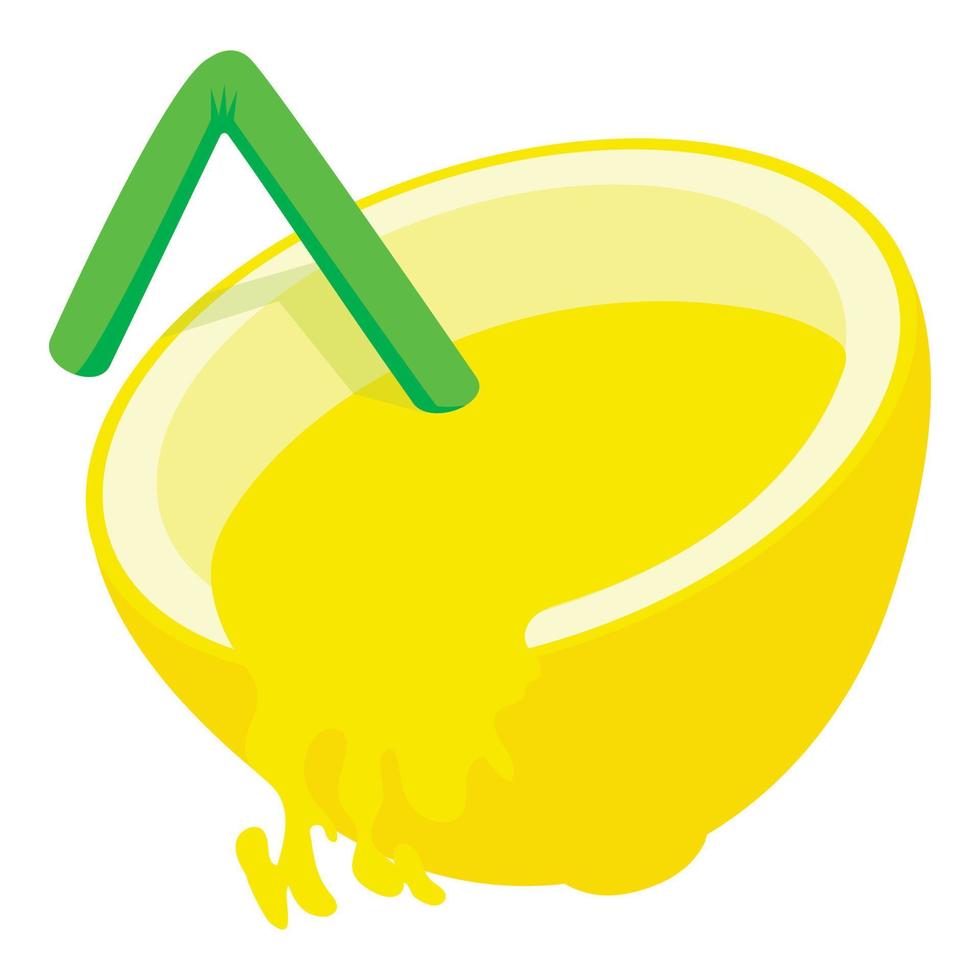 Lemonade icon isometric vector. Cold refreshing drink in lemon half with straw vector