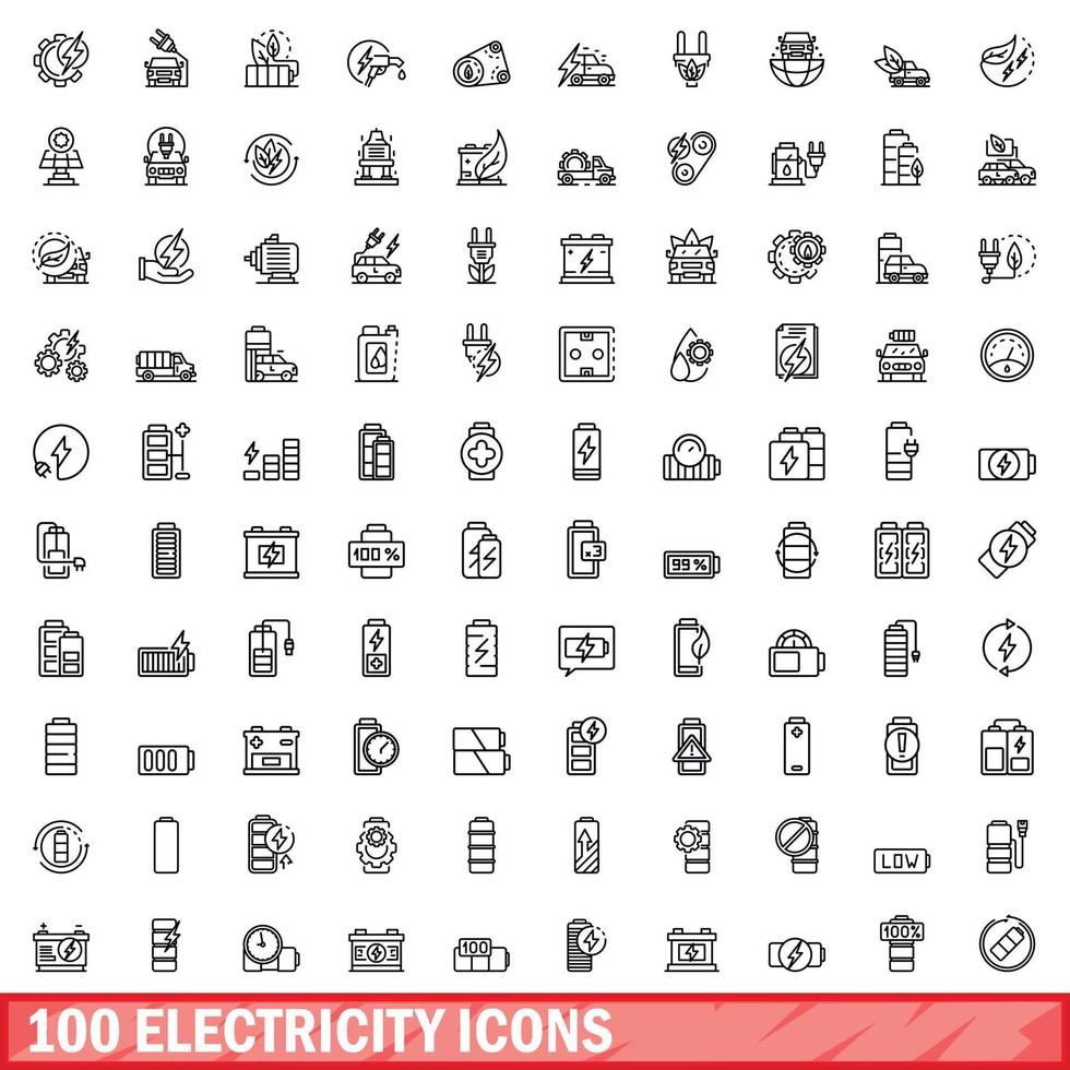 100 electricity icons set, outline style vector