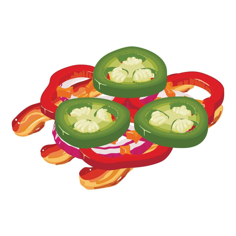 Barbecue product icon isometric vector. Sweet and hot pepper slice fried bacon vector