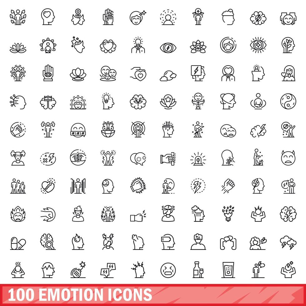 100 emoción íconos colocar, contorno estilo vector