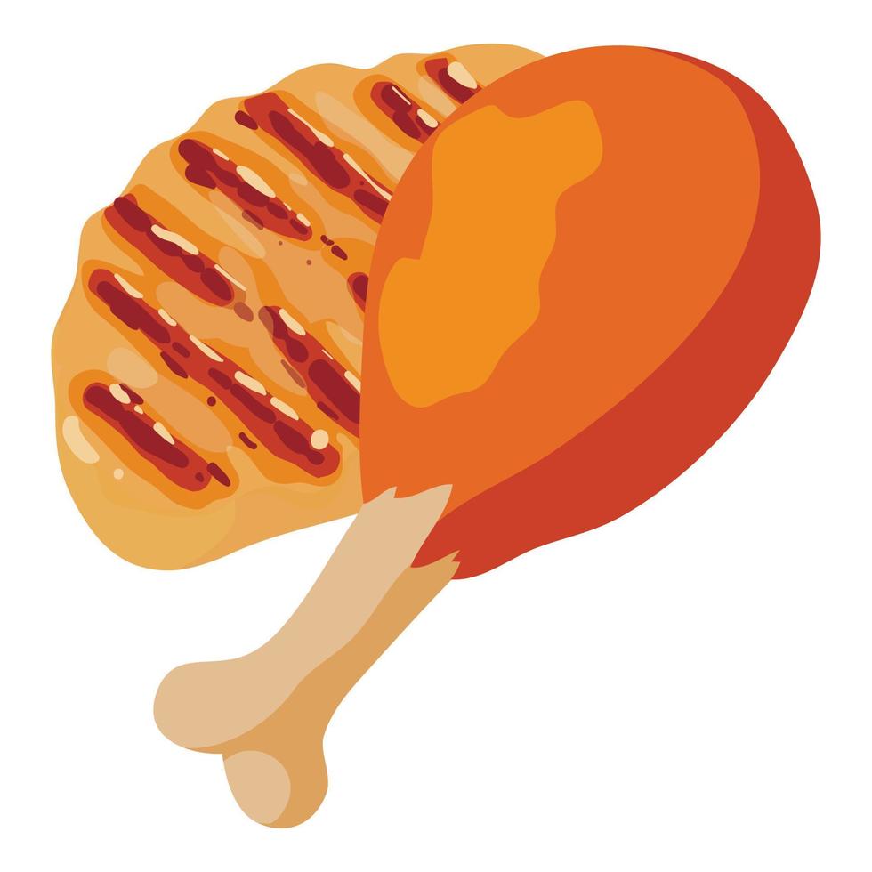 Chicken food icon isometric vector. Fried chicken leg and big poultry chop icon vector