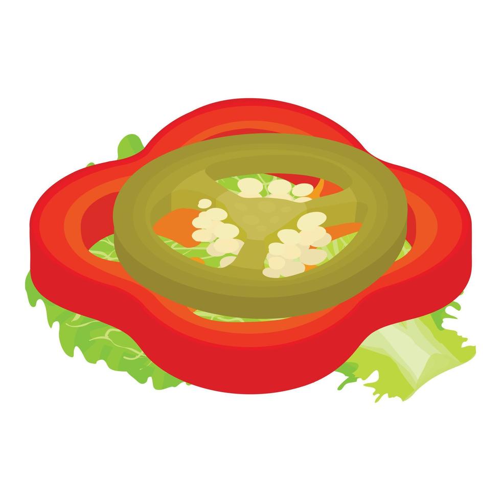 Salad ingredient icon isometric vector. Sweet and hot pepper slice cabbage leaf vector