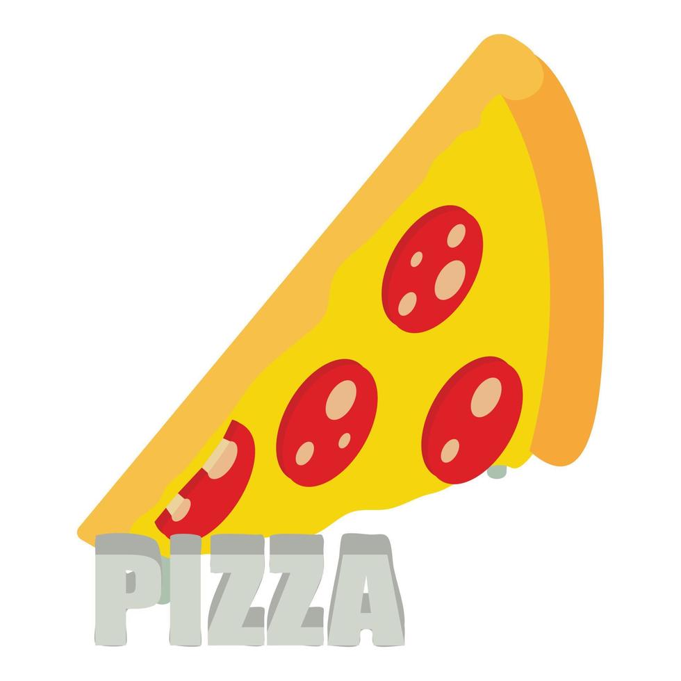 Pizza icon isometric vector. Triangular slice of fresh pizza with sausage piece vector