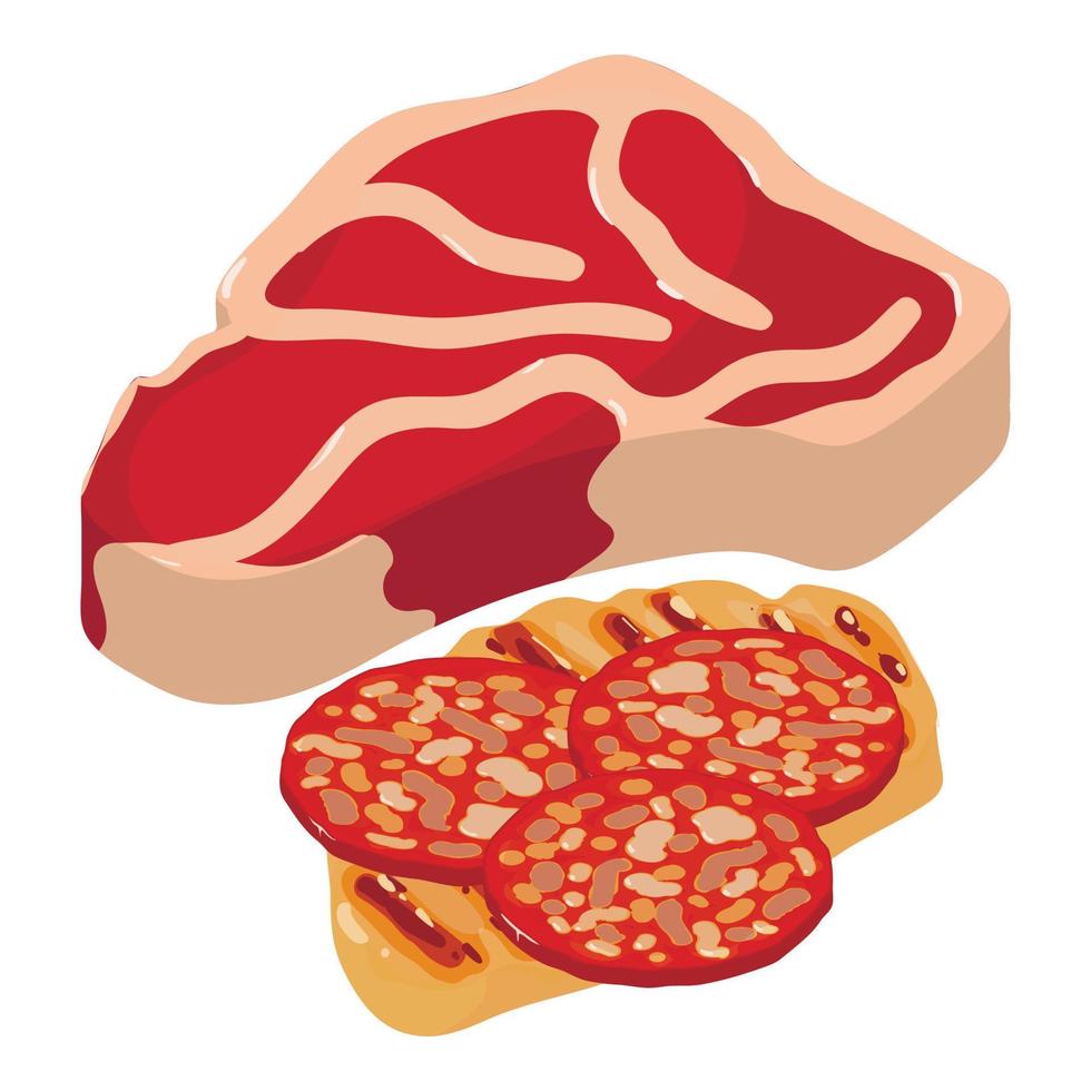 Meat food icon isometric vector. Beef tenderloin piece grill meat sausage slice vector