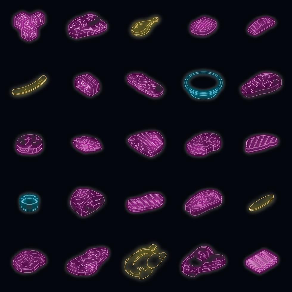 Meat icons set vector neon