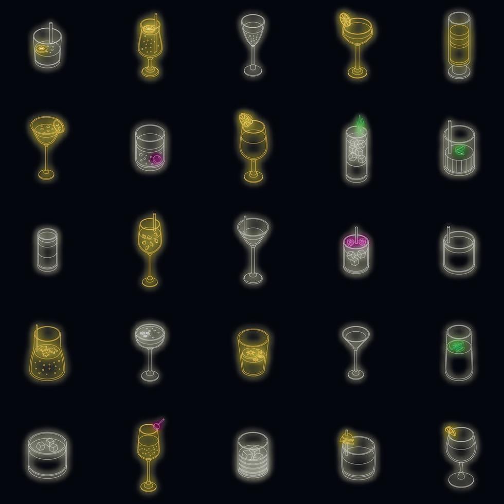 Cocktail icons set vector neon