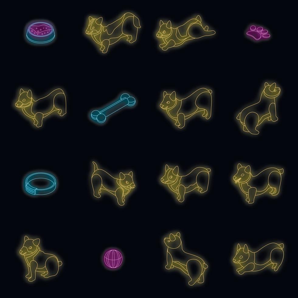 Corgi dogs icons set vector neon