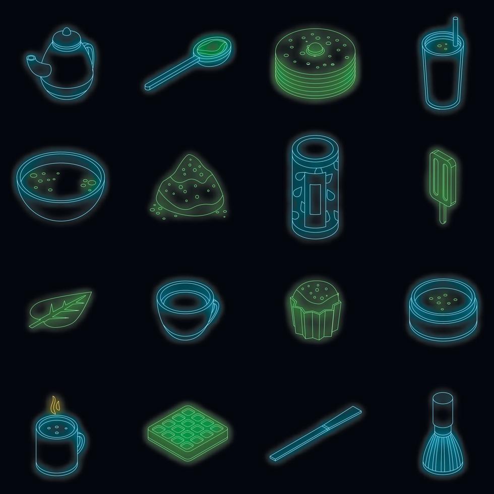 Matcha tea icons set vector neon