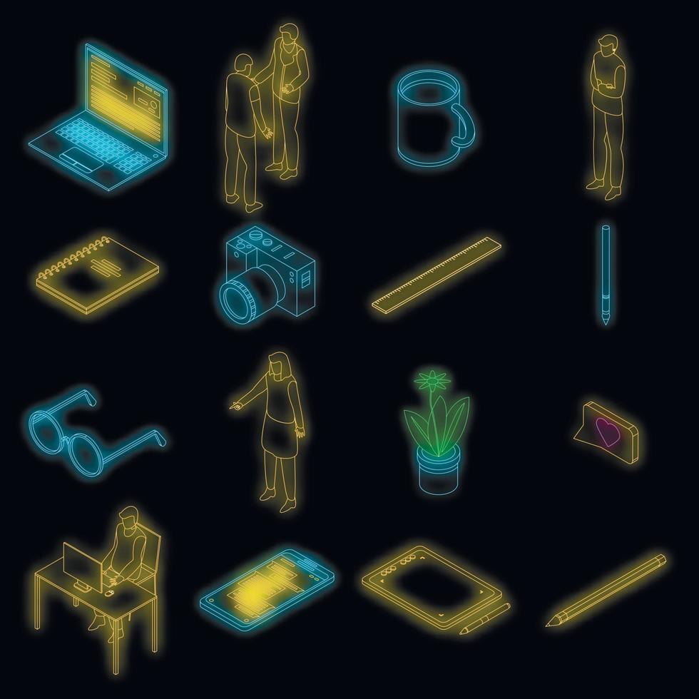 Art director icons set vector neon