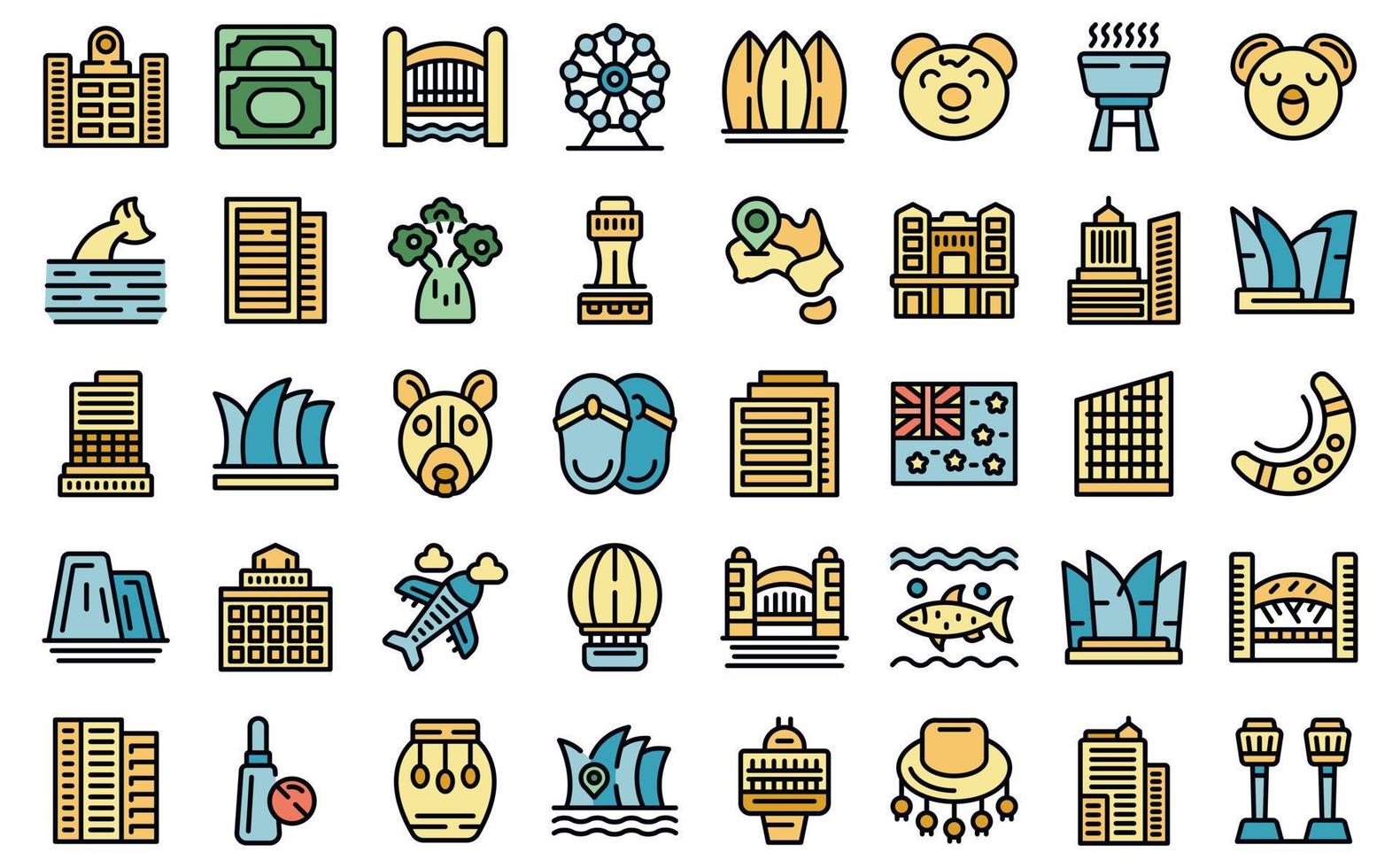 Sydney icons set vector flat