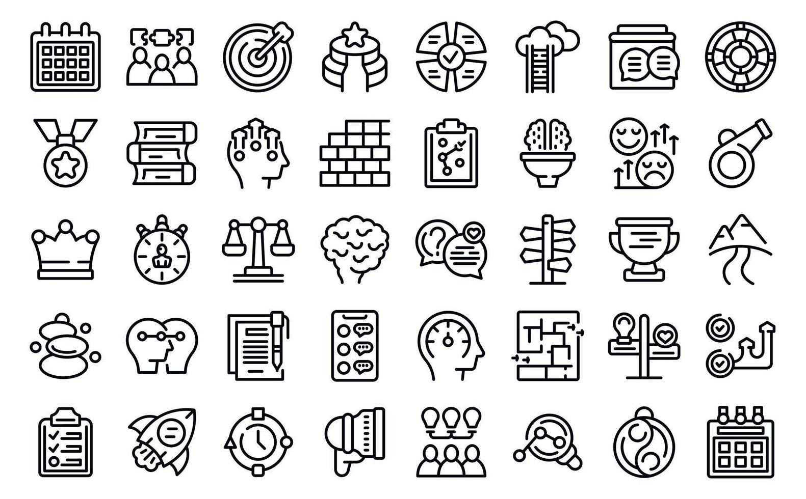 Life coach icons set outline vector. Problem solving vector