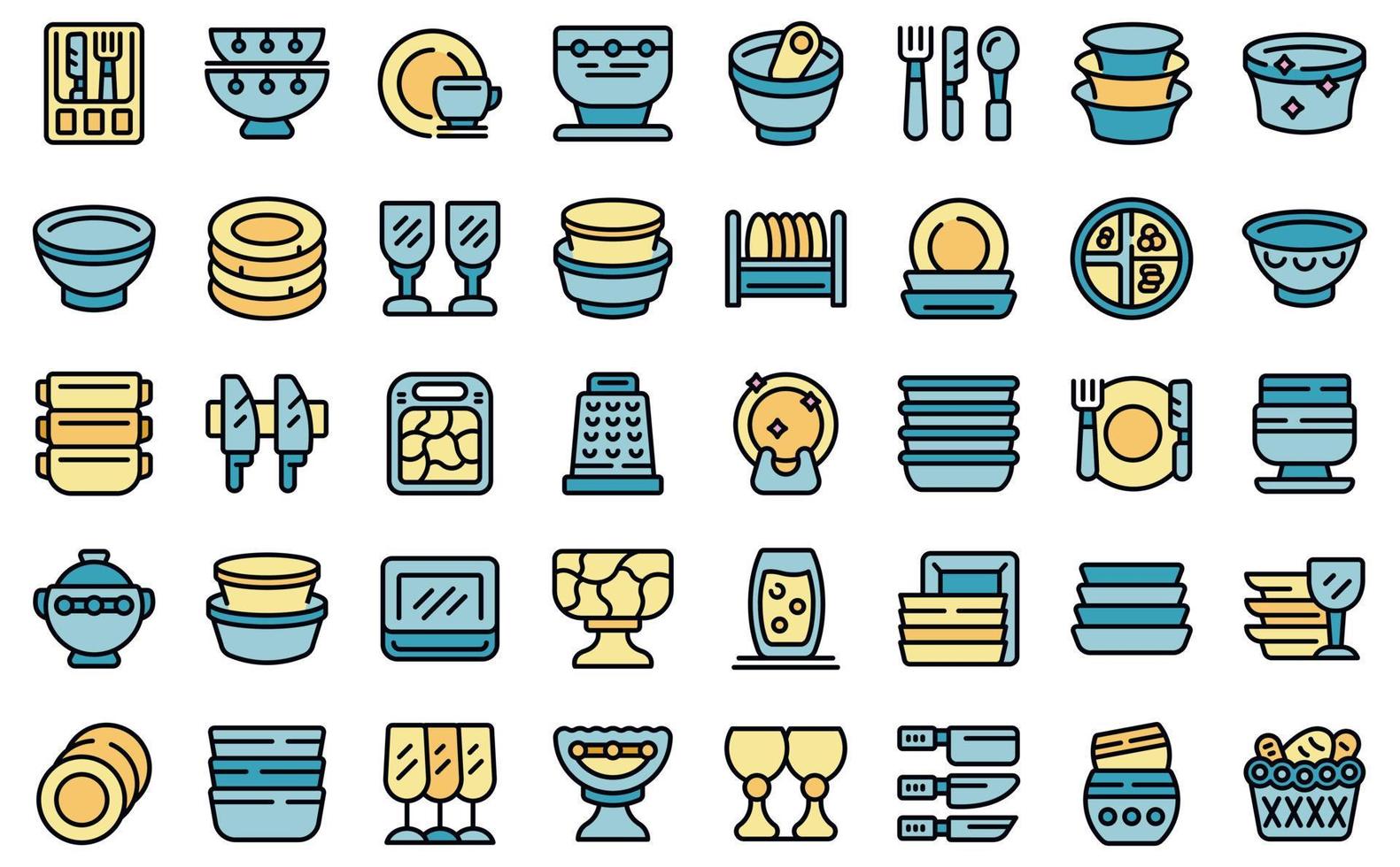 Tableware icons set vector flat