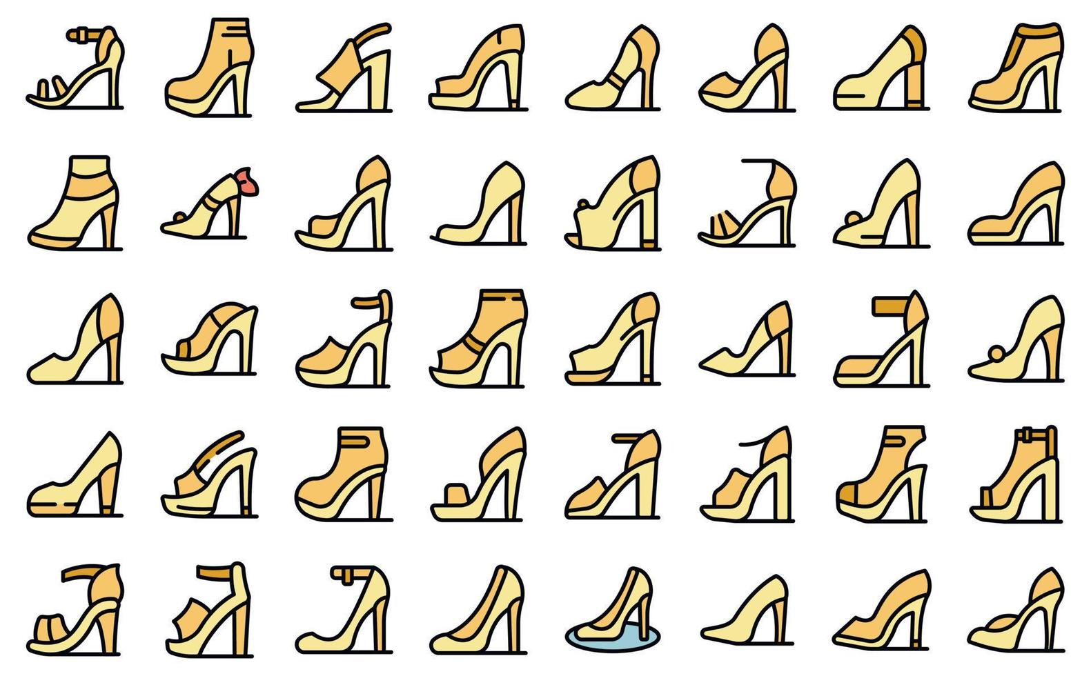 alto tacones mujer Zapatos íconos conjunto vector plano