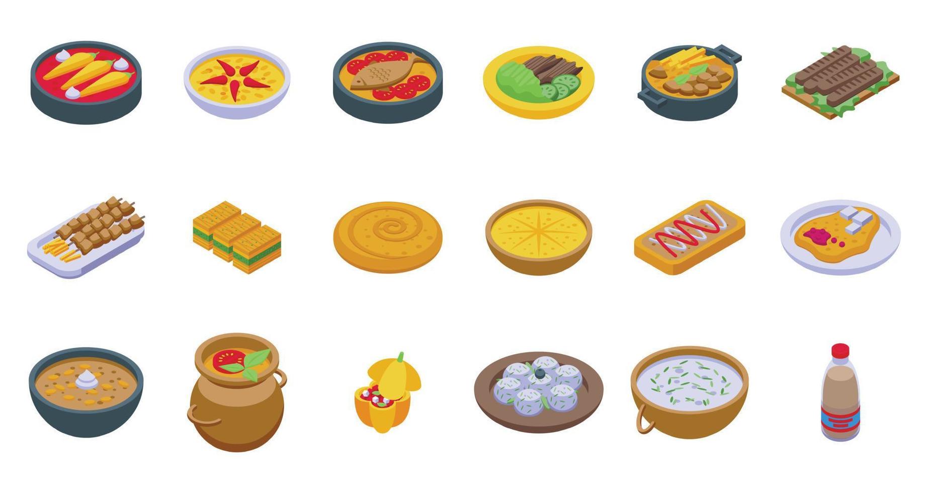 Bulgarian food icons set isometric vector. Home food vector